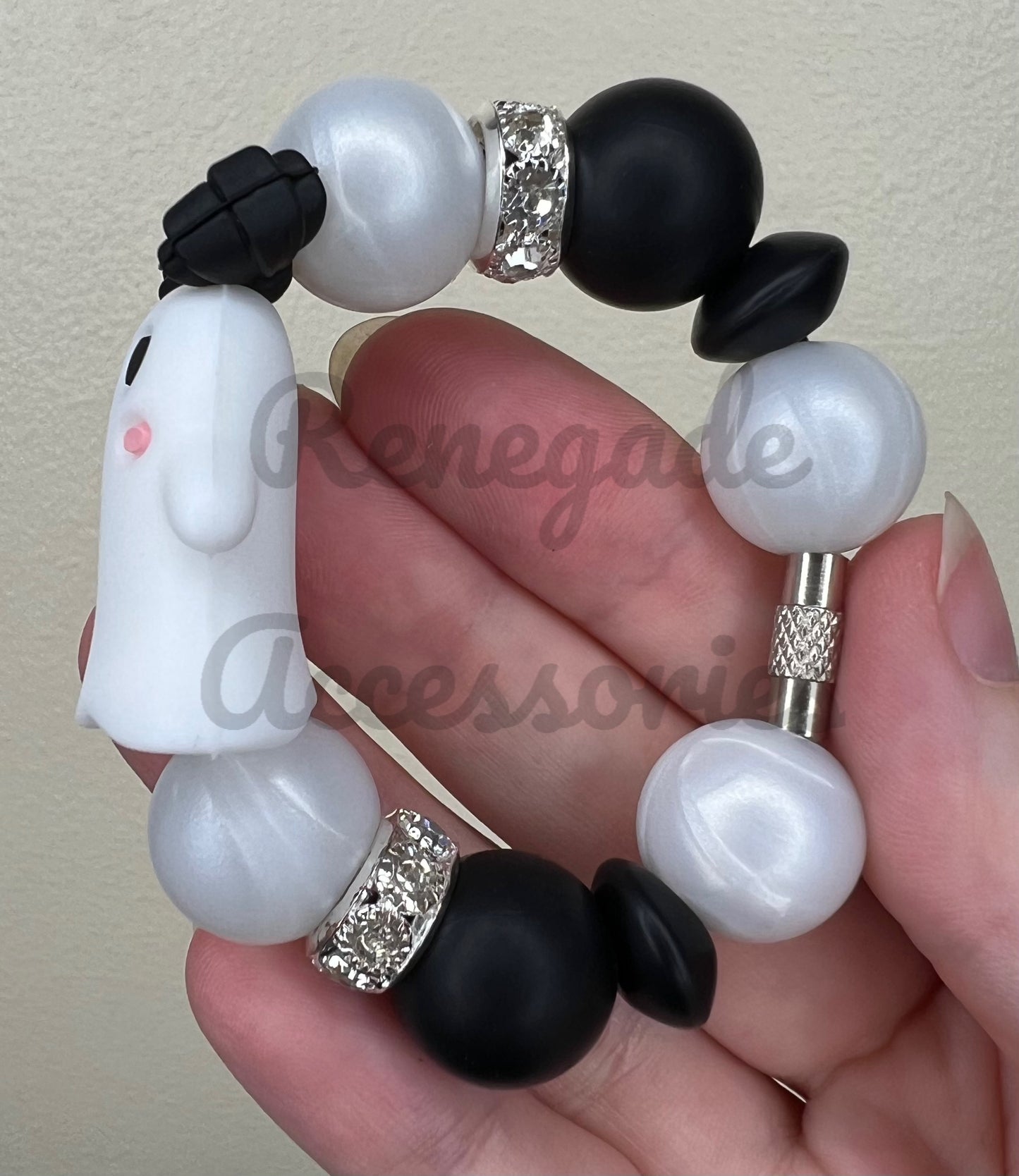 Silicone Charm - Ghost Black Bow