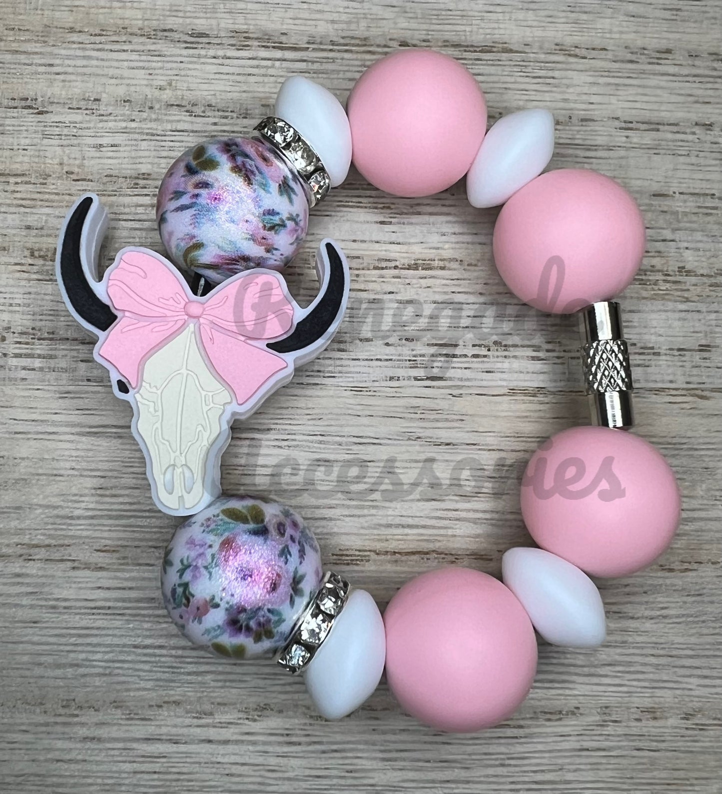 Silicone Charm - Cow Skull Pink Bow