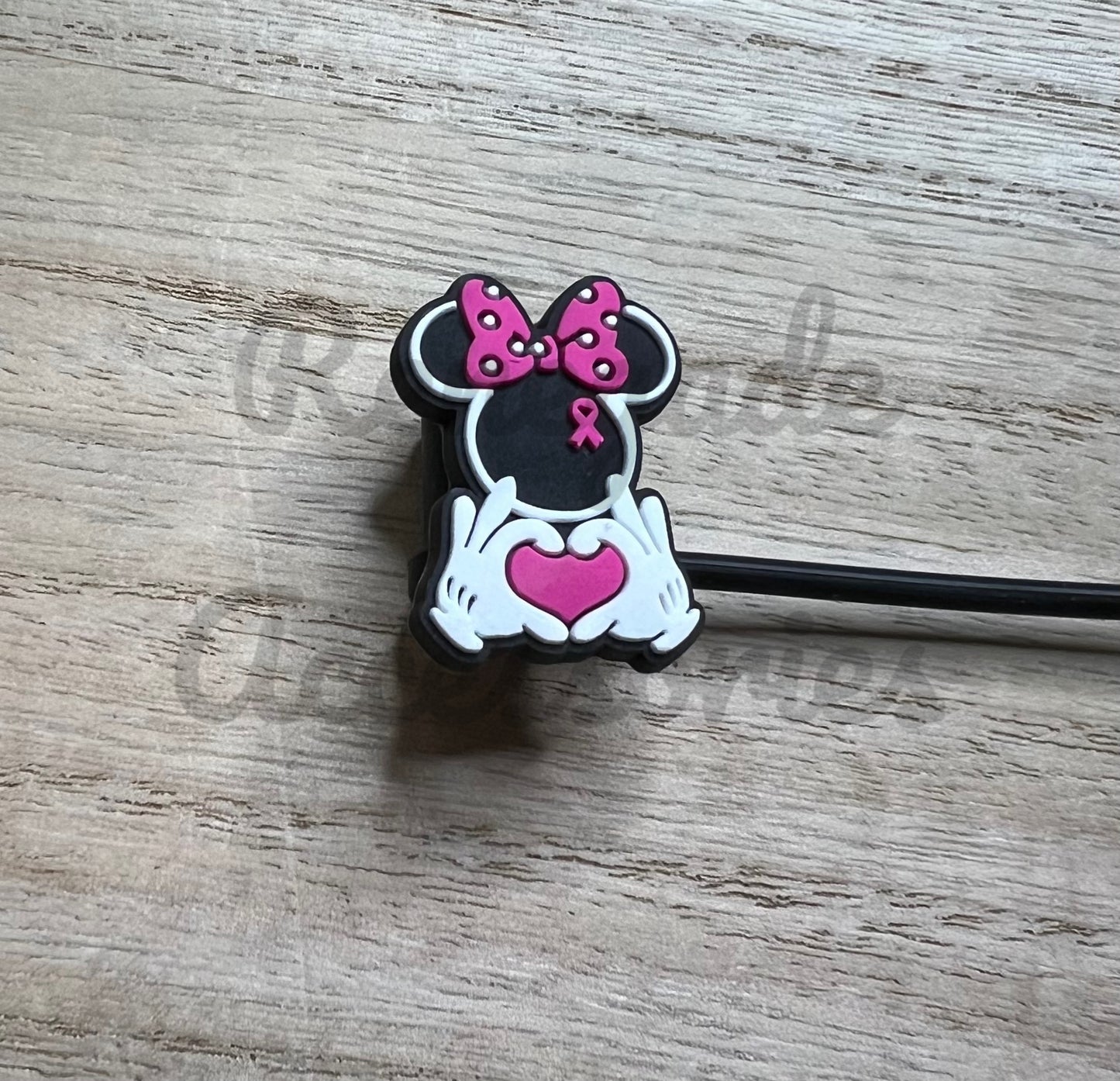 Straw Topper - Mouse Ears Girl - Breast Cancer Ribbon - Awareness
