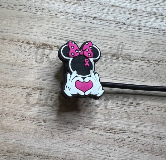 Straw Topper - Mouse Ears Girl - Breast Cancer Ribbon - Awareness
