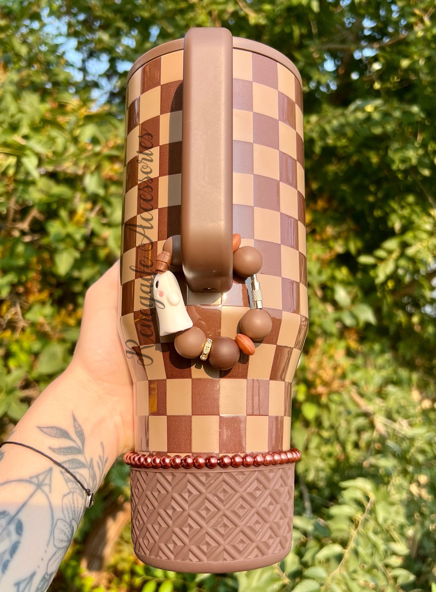 Silicone Charm - Brown Bow Ghost - Autumn Checkers
