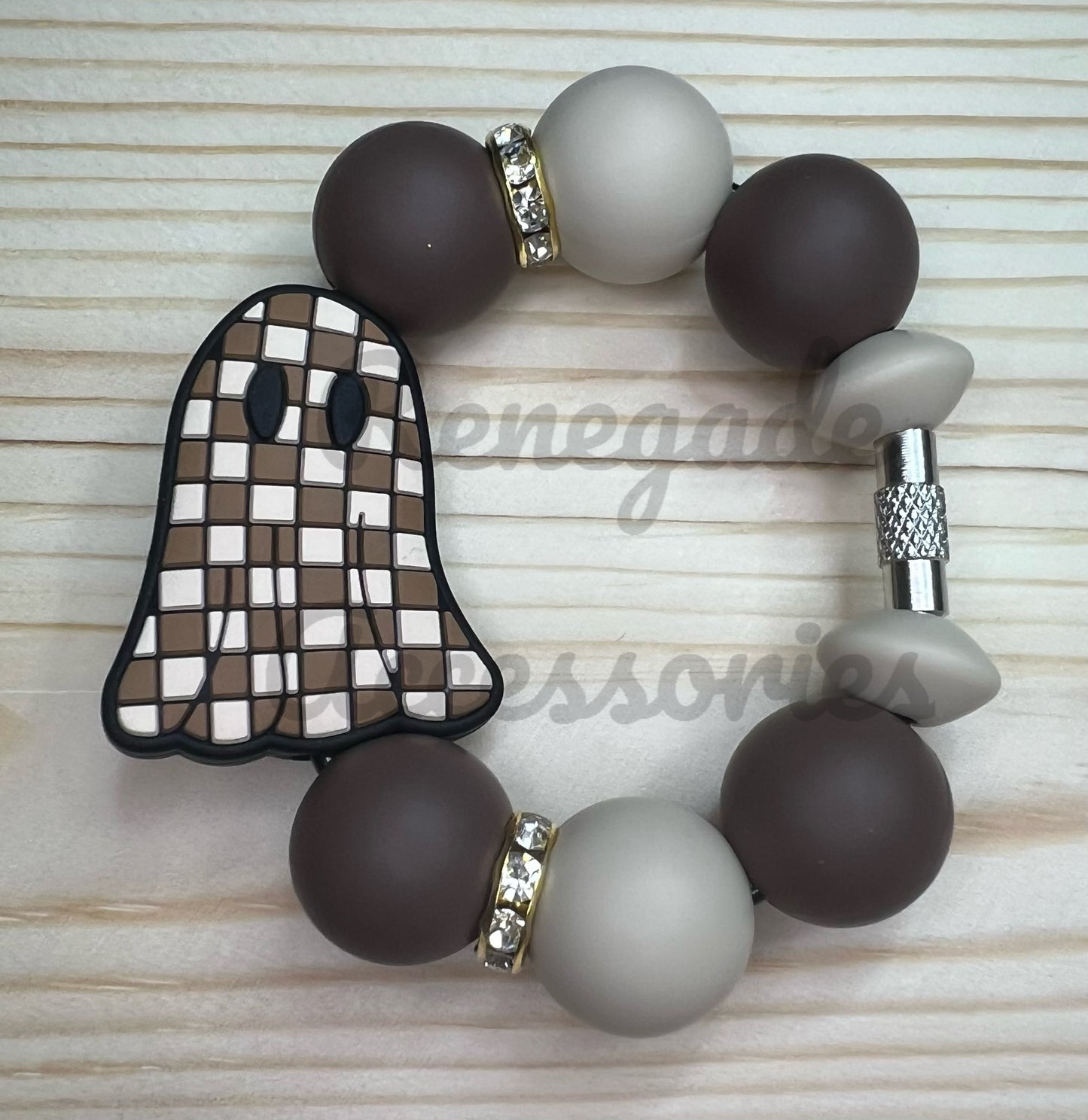 Silicone Charm - Checkered Ghost - Autumn Checkers/Caramel