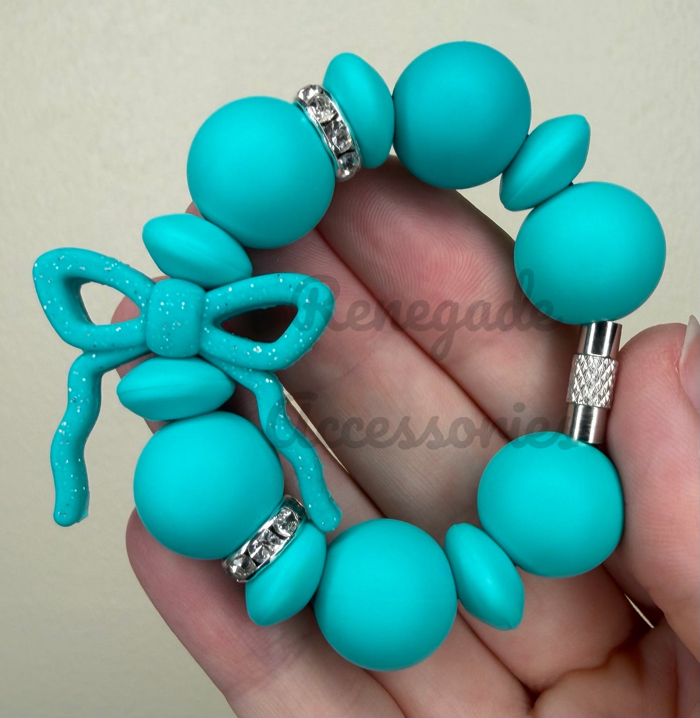 Silicone Charm - Turquoise Glitter Bow