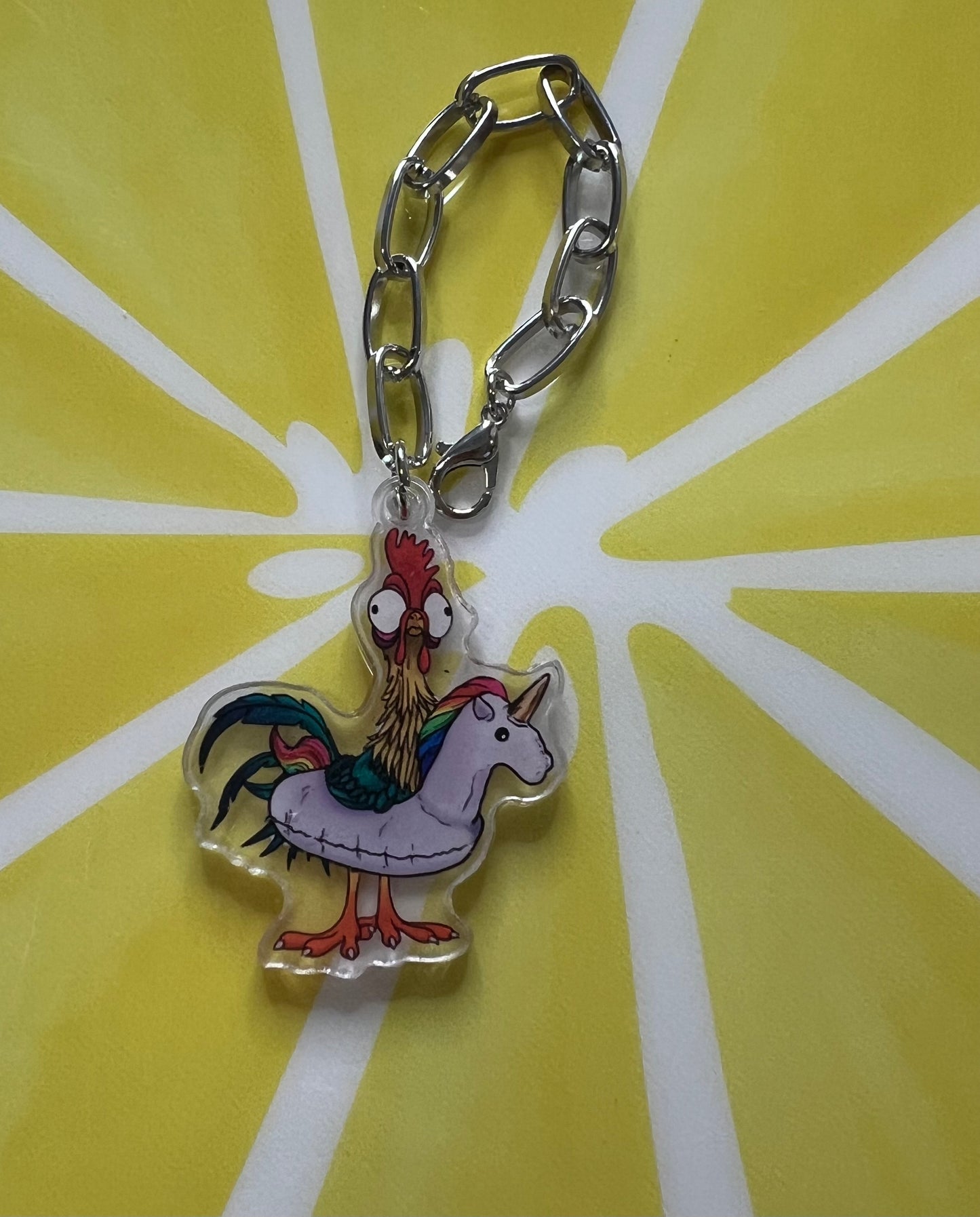 Metal Charm - Swimming Chicken Island Character - Silver