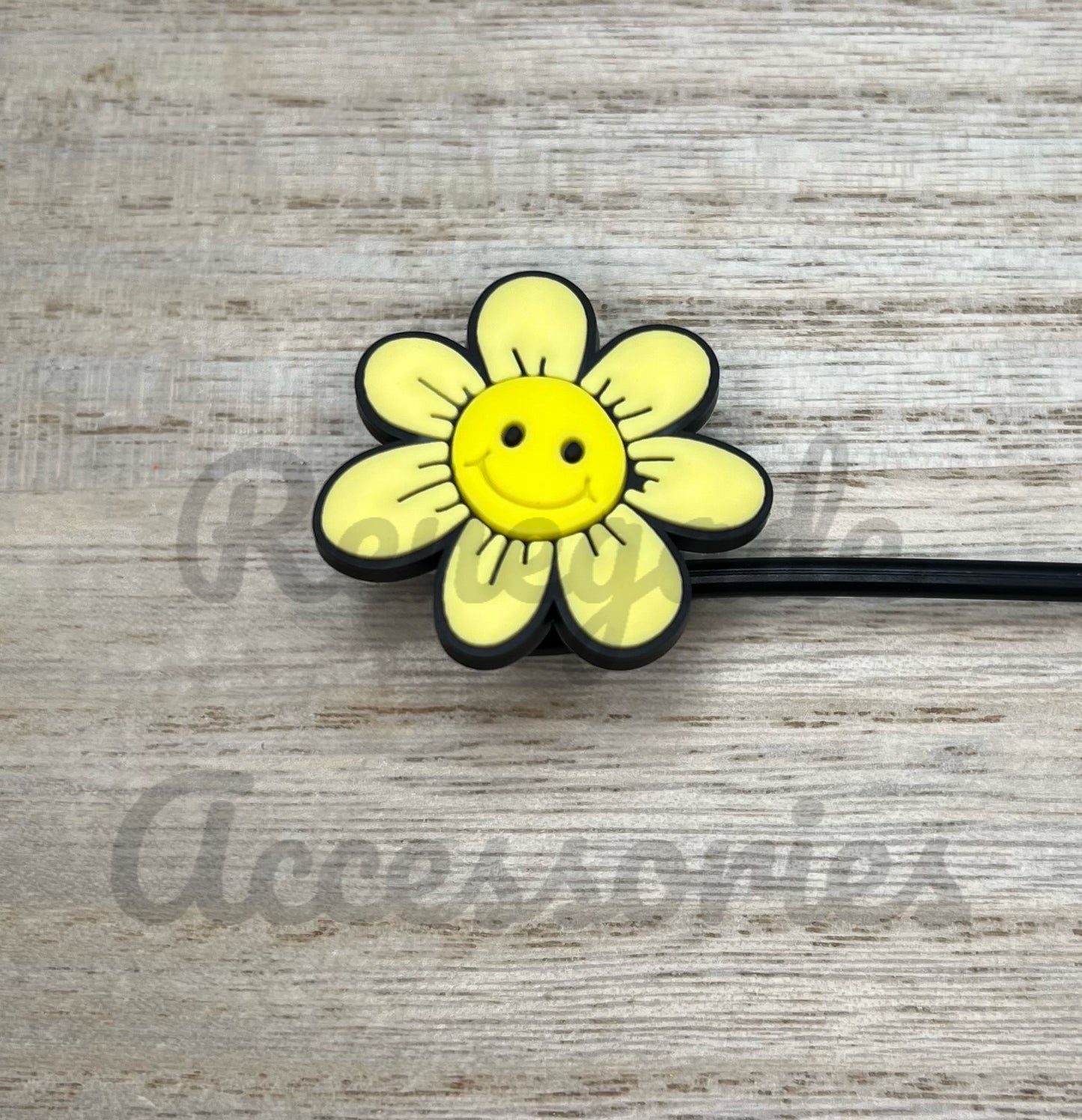 Straw Topper - Smiley Yellow Flower