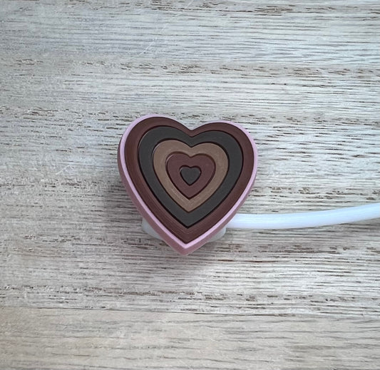 Straw Topper - Brown & Pink Heart