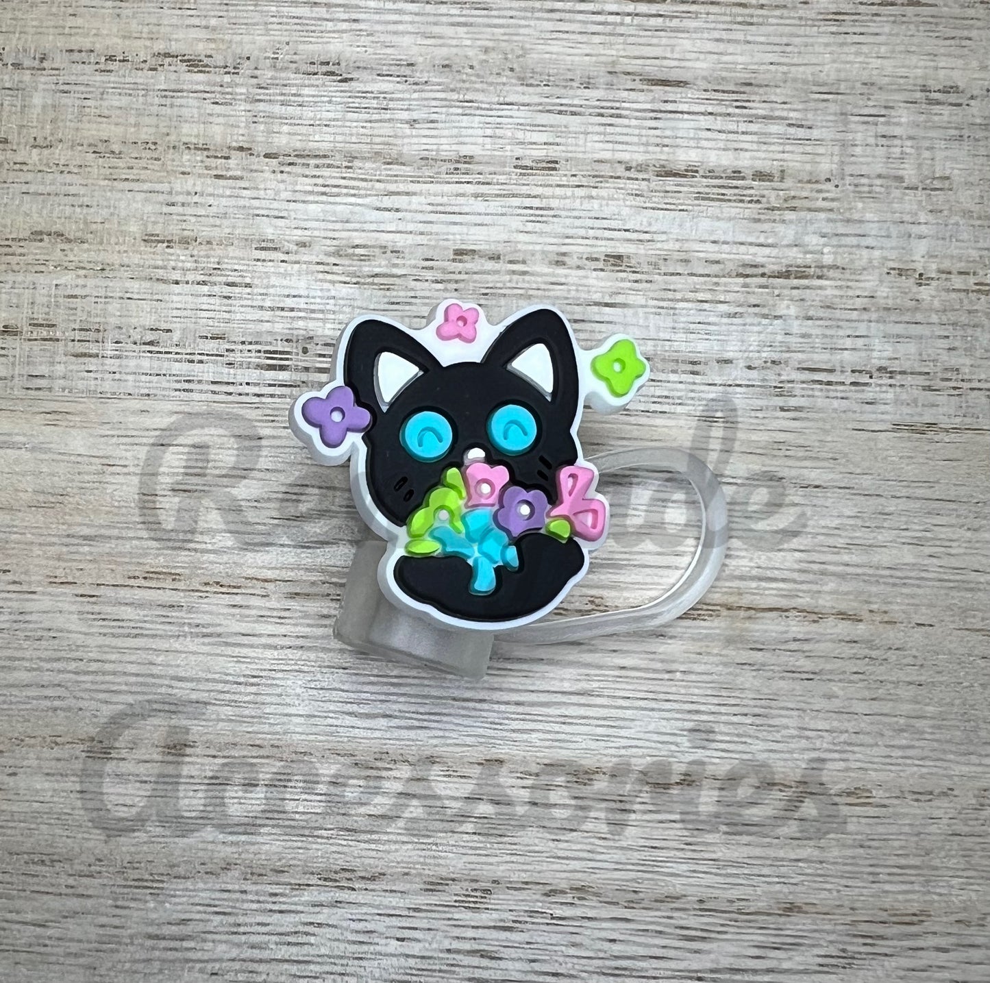 Straw Topper - Cat Flowers