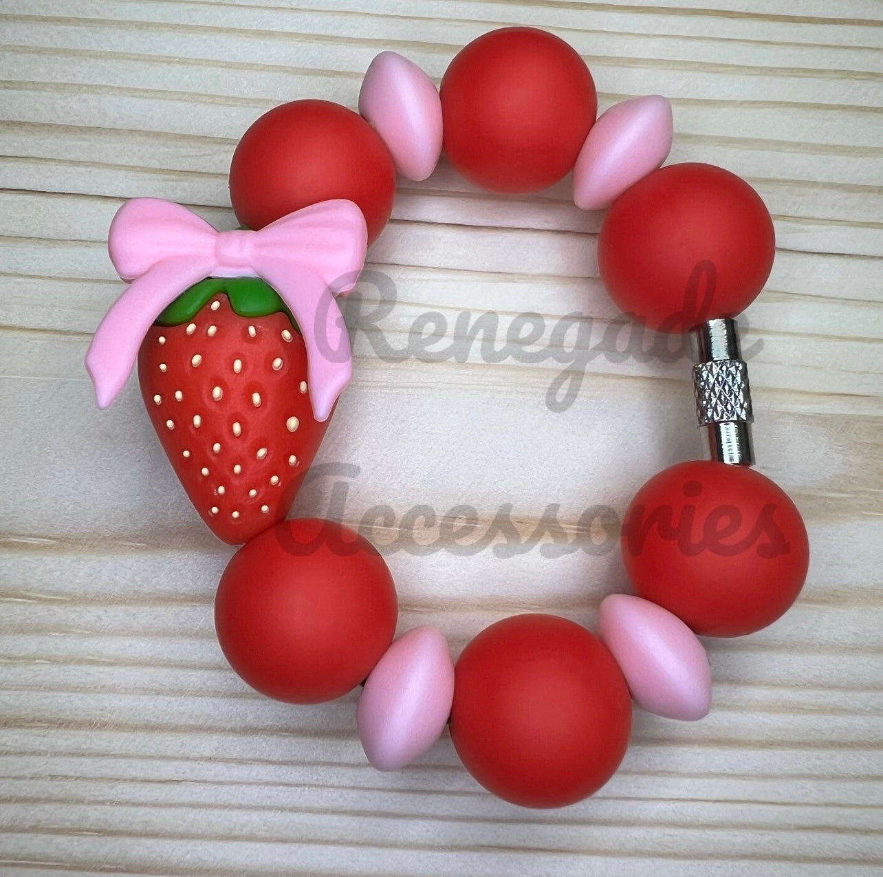 Silicone Charm - Strawberry Pink Bow