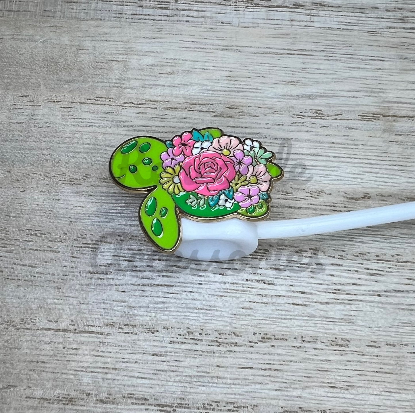 Straw Topper - Metal - Turtle Flowers