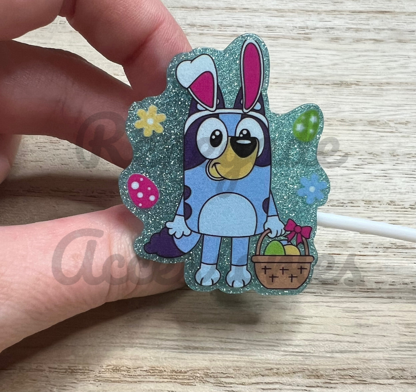 Straw Topper - Acrylic - Blue Dog Character - Easter
