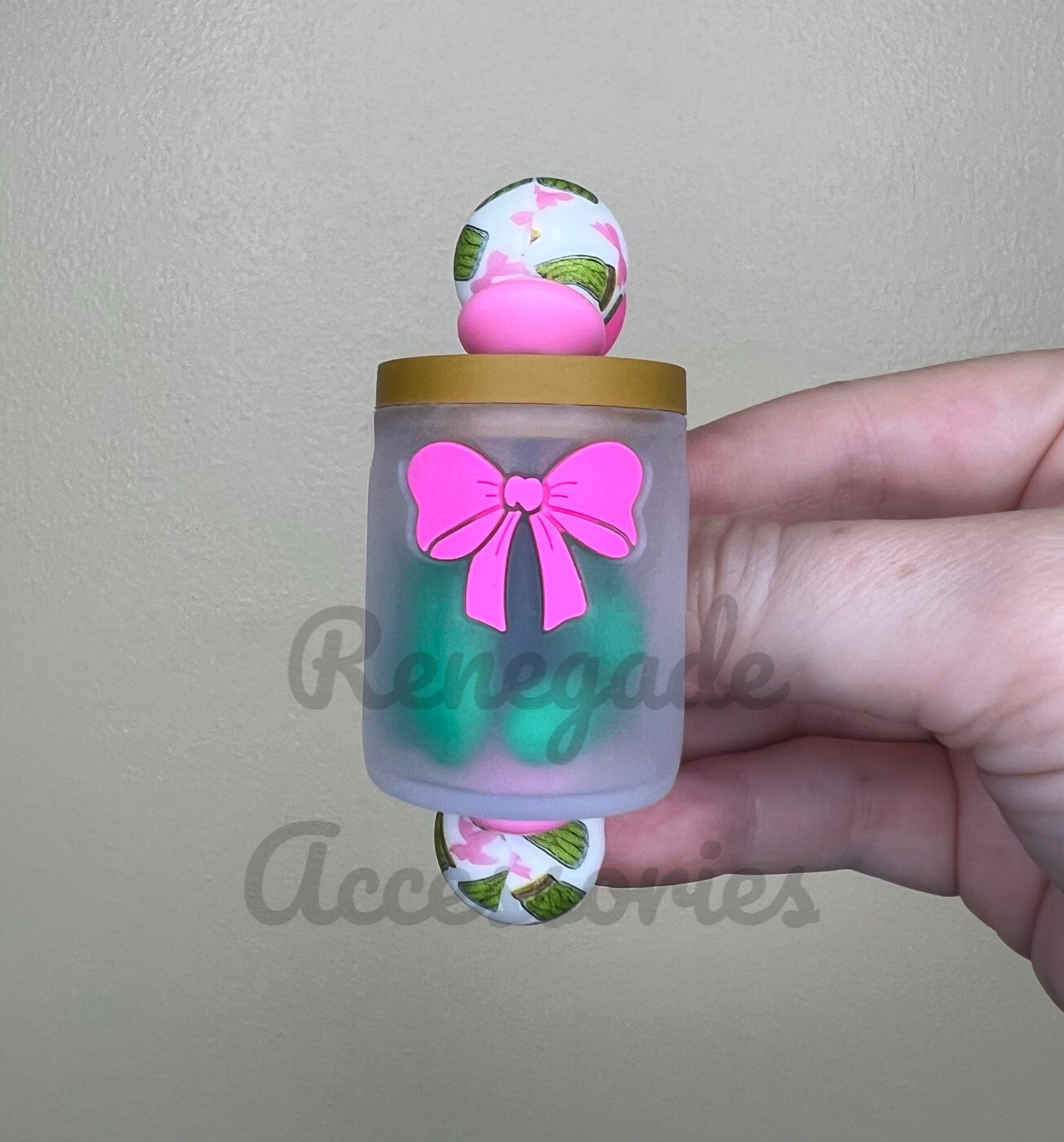 Silicone Charm - Pickle Jar Pink Bow (Pickles Move!)