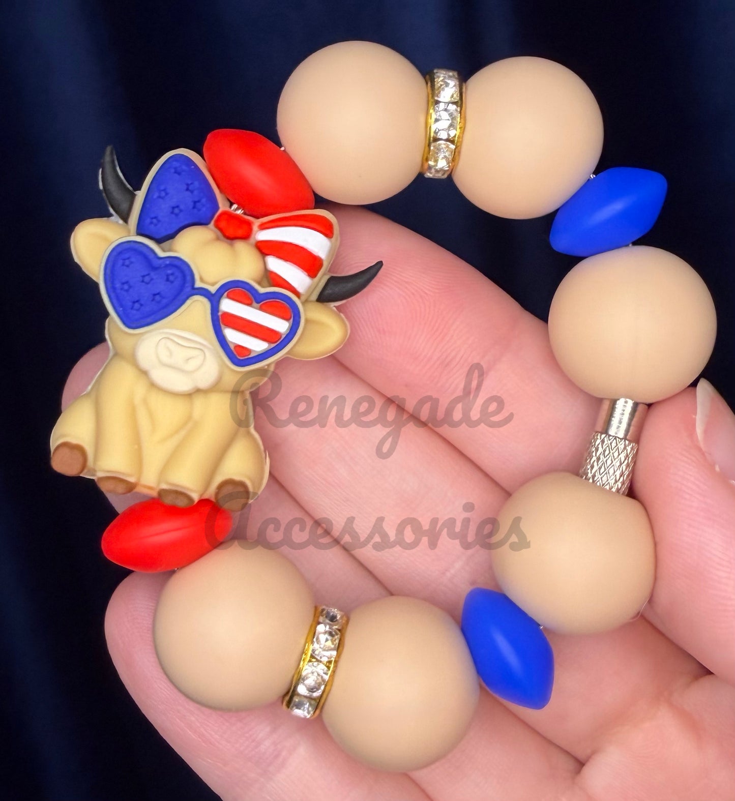 Silicone Charm - Fourth Of July Highland Cow