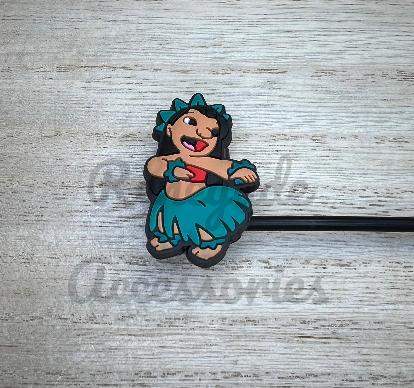 Straw Topper - Blue Alien Girl Hula Skirt