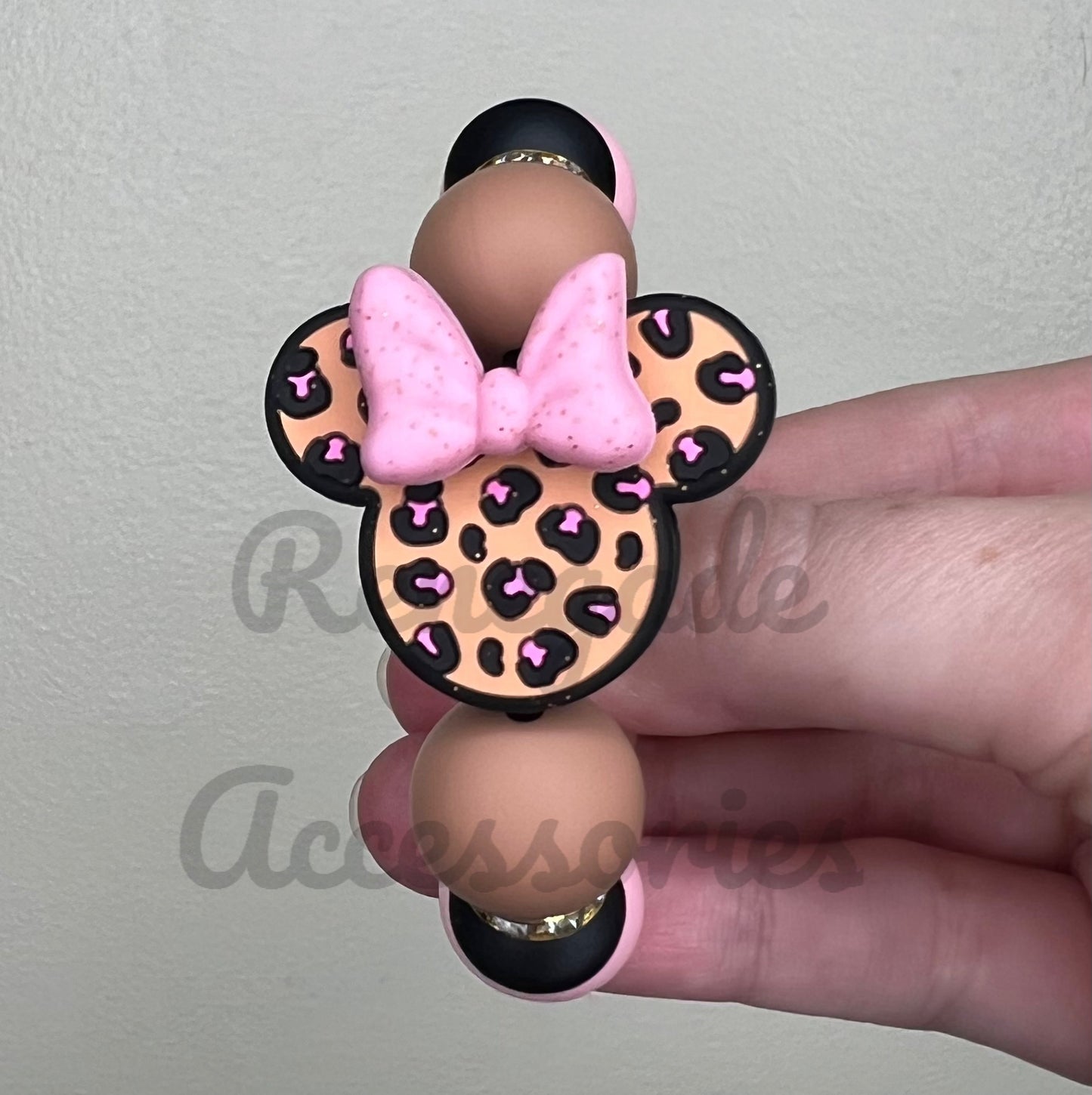 Silicone Charm - Mouse Ears Cheetah Bow