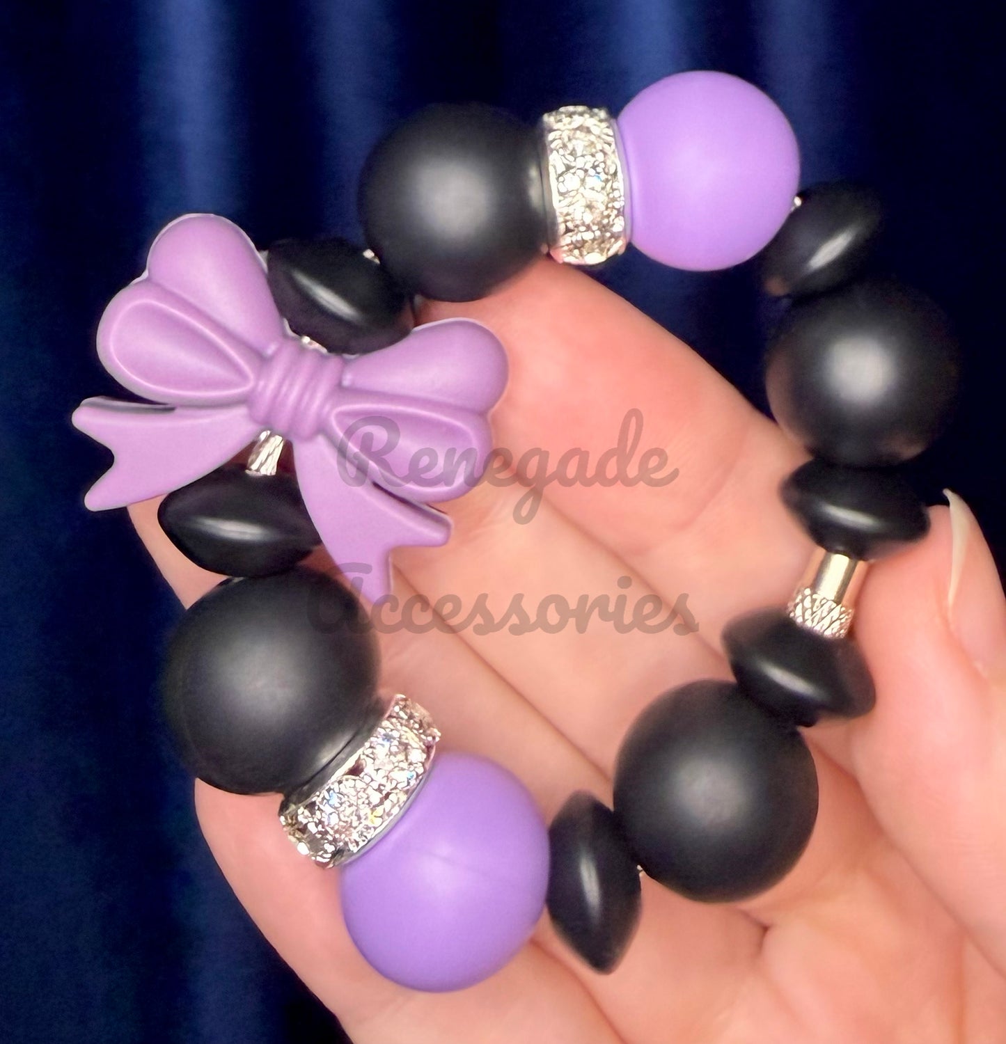 Silicone Charm - Purple Bow/Midnight Floral