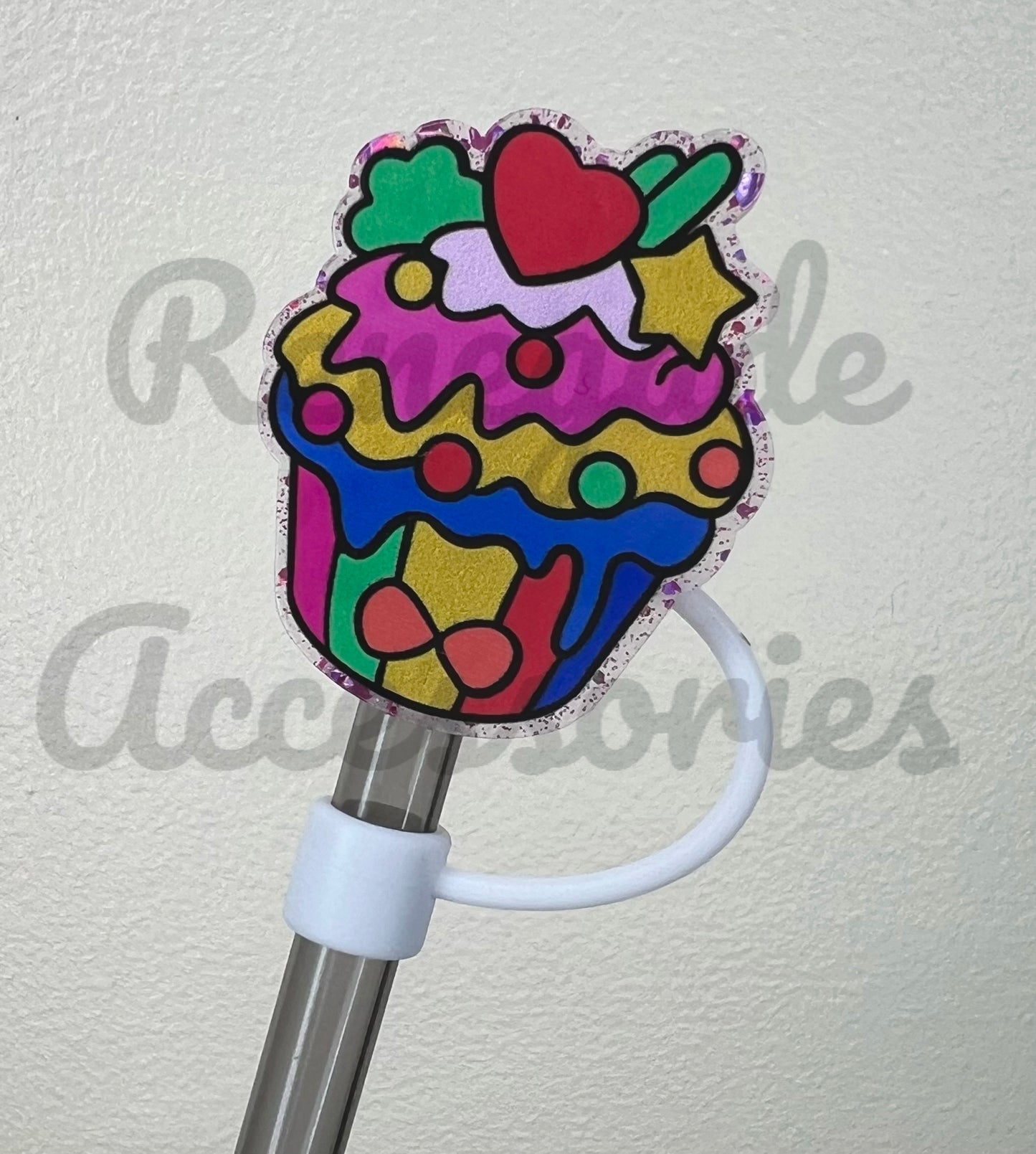 Straw Topper - Acrylic - Autism Awareness Cupcake