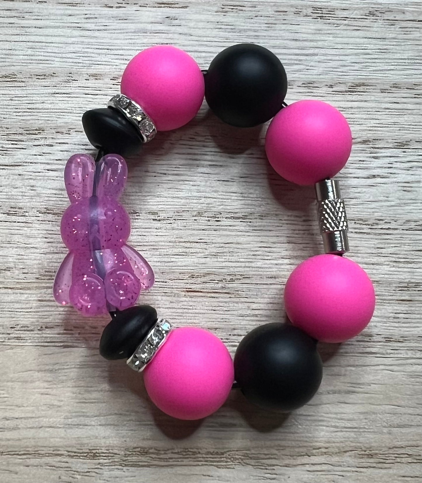 Silicone Charm - Glitter Jelly Pink Bunny