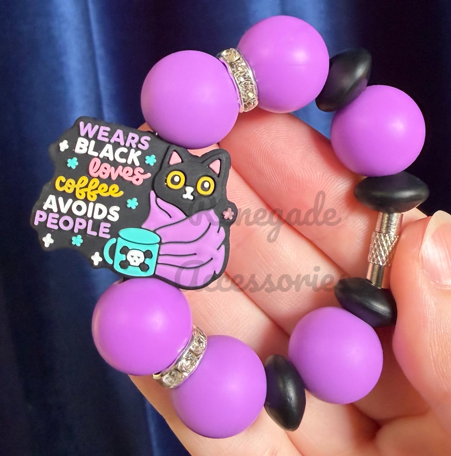 Silicone Charm - Wears Black, Loves Coffee, Avoids People - Cat