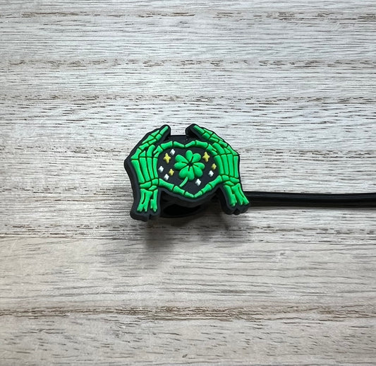 Straw Topper - Skeleton Heart Hands St Pattys