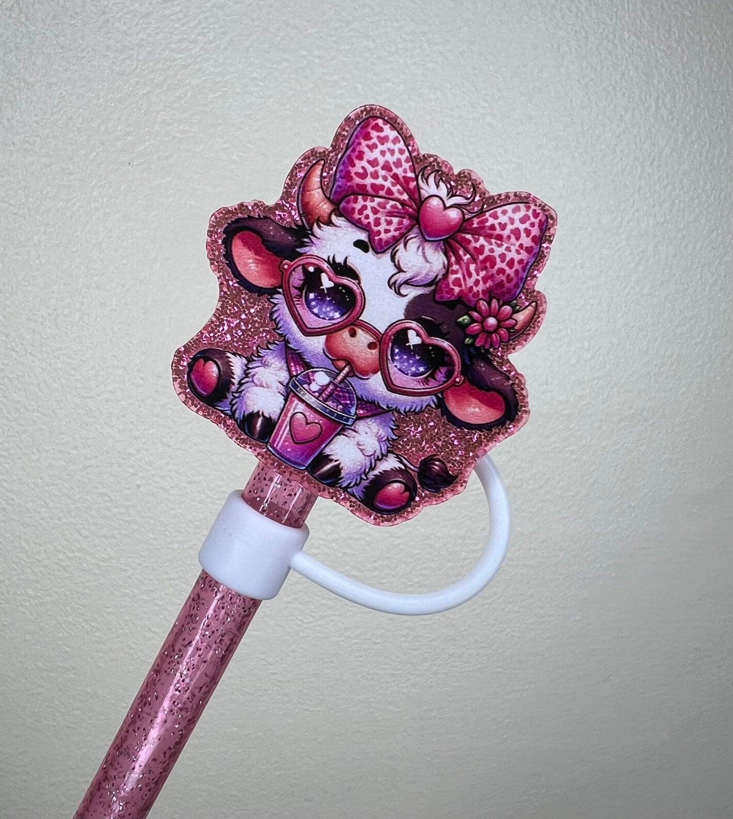 Straw Topper - Acrylic - Bougie Pink Cow