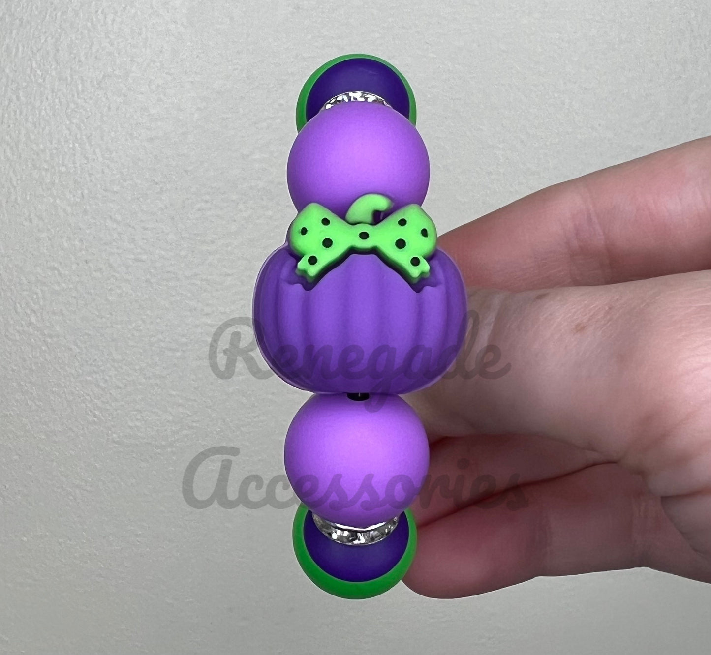 Silicone Charm - Purple & Green Polka Dot Pumpkin