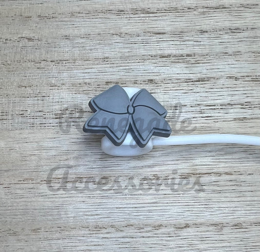 Straw Topper - Grey Bow