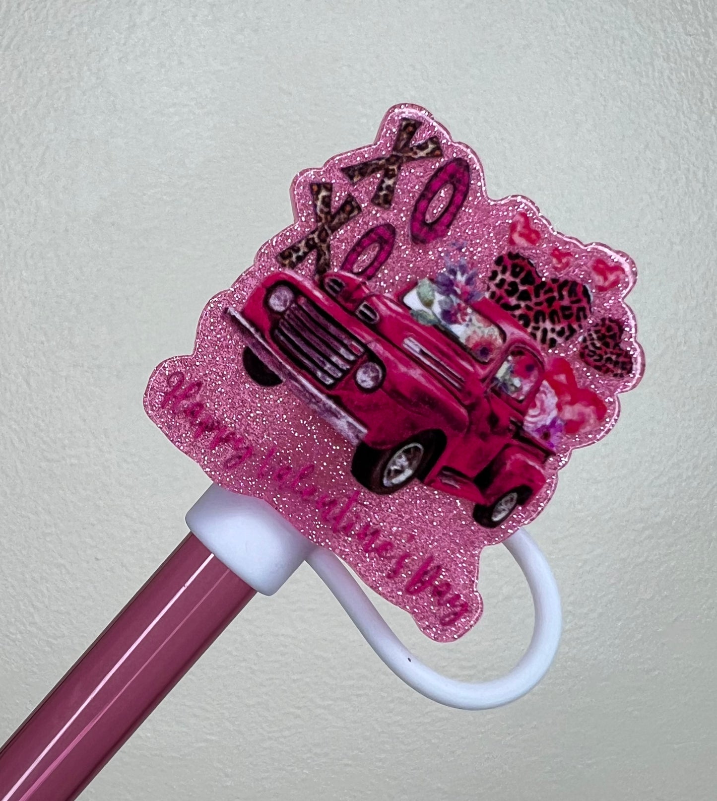 Straw Topper - Xoxo Truck - Happy Valentines Day