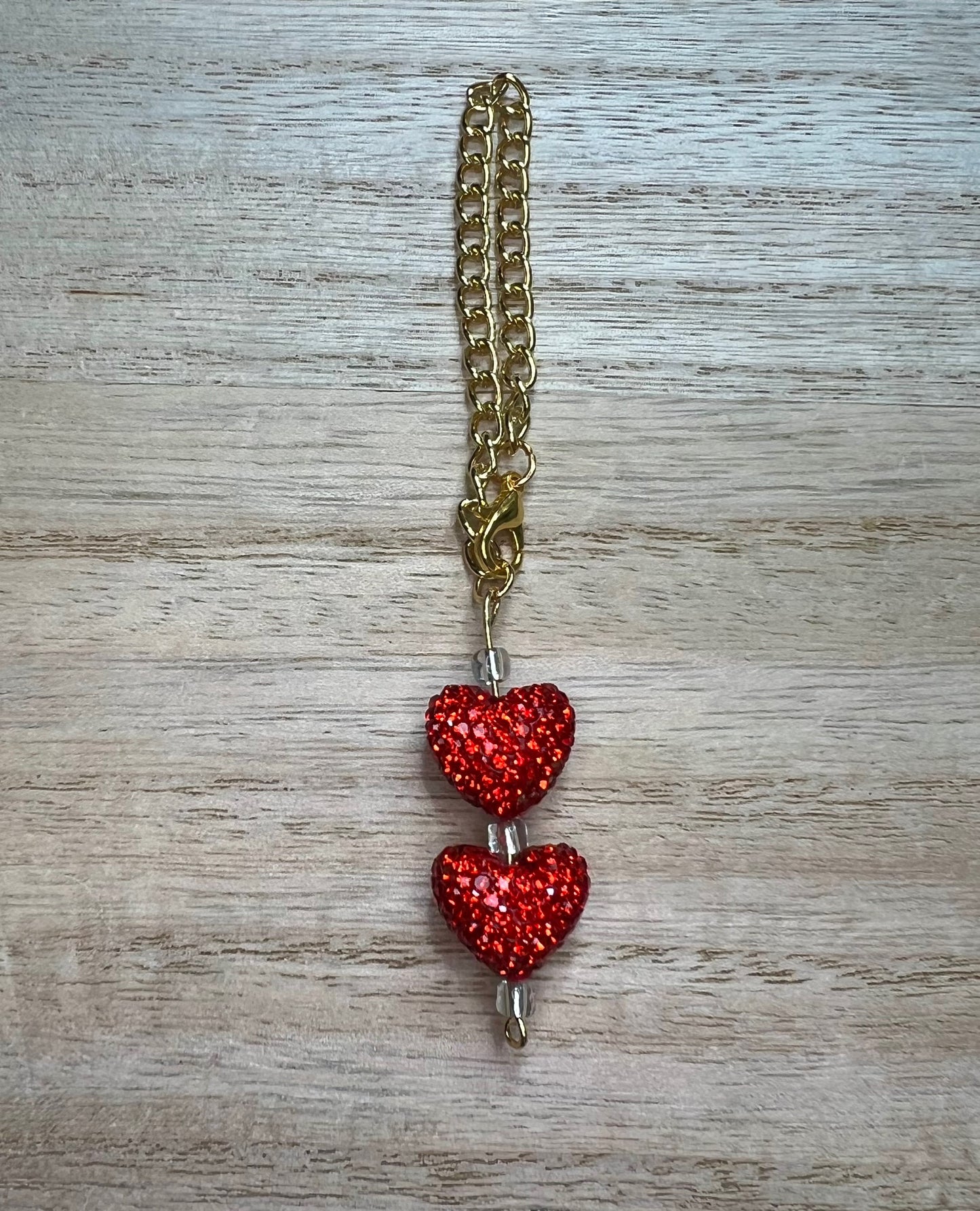 Metal Charm - Rhinestone Hearts - Gold