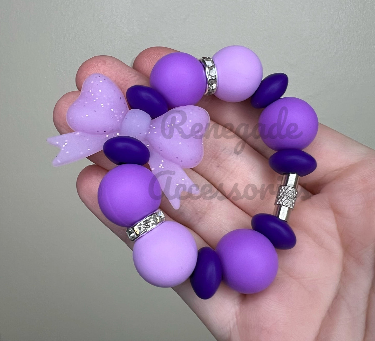 Silicone Charm - Purple Glitter Bow