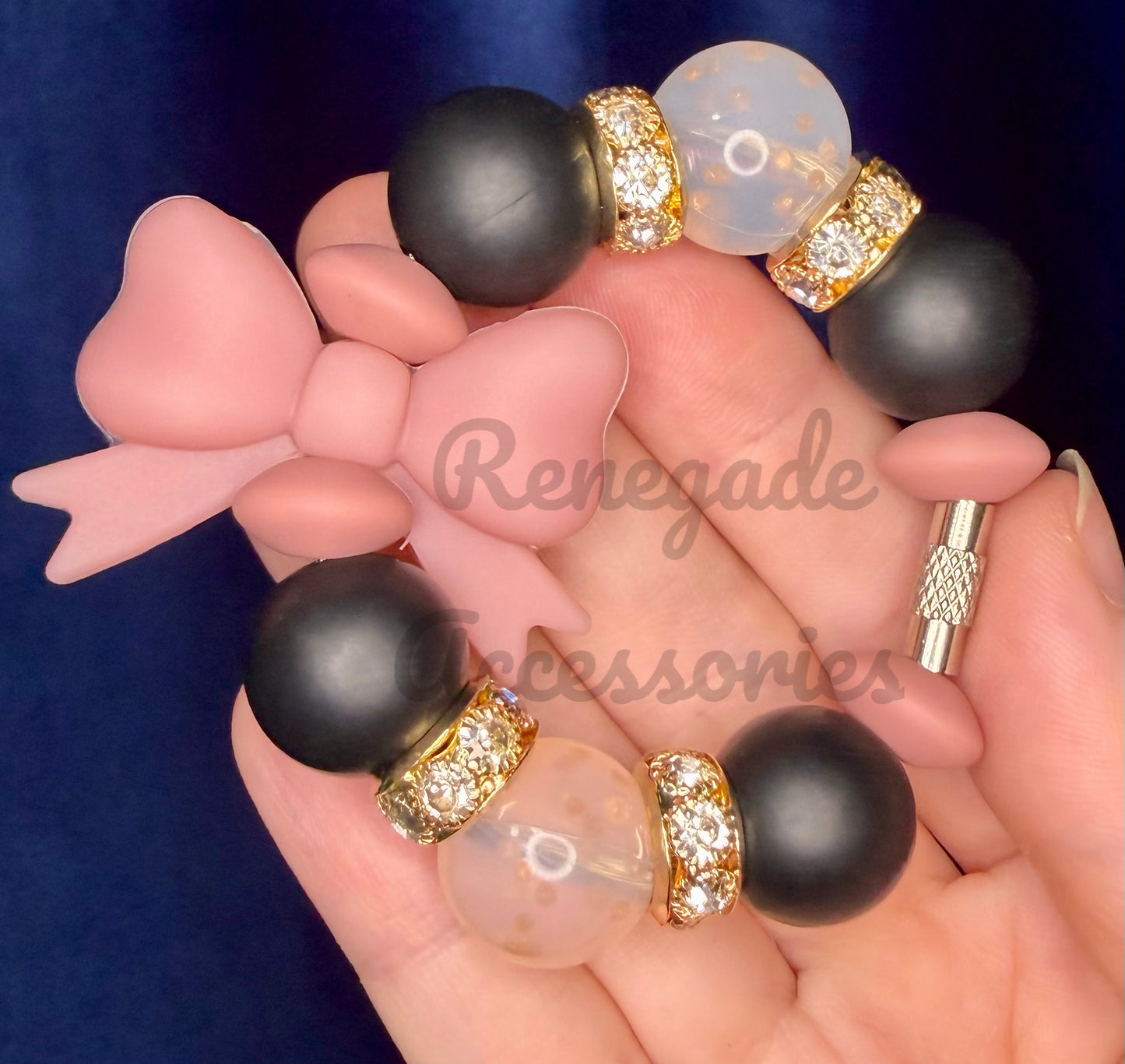 Silicone Charm - Mauve Bow/Midnight Floral