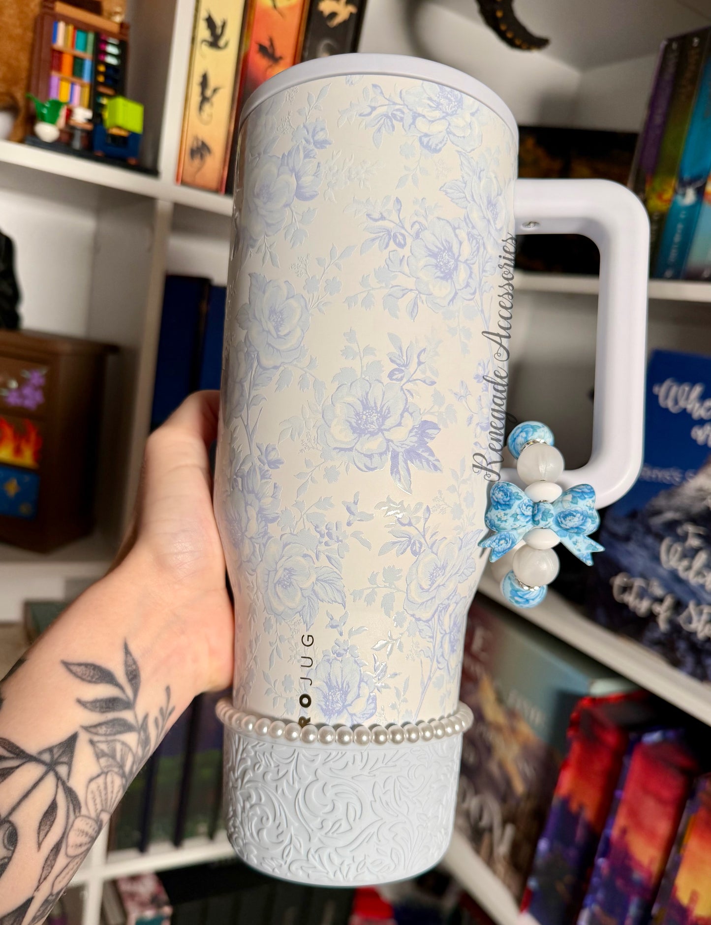 Silicone Charm - Heirloom Blue Peonies Bow