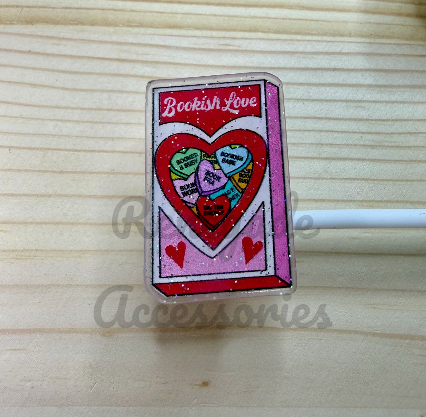 Straw Topper - Bookish Love Sweethearts