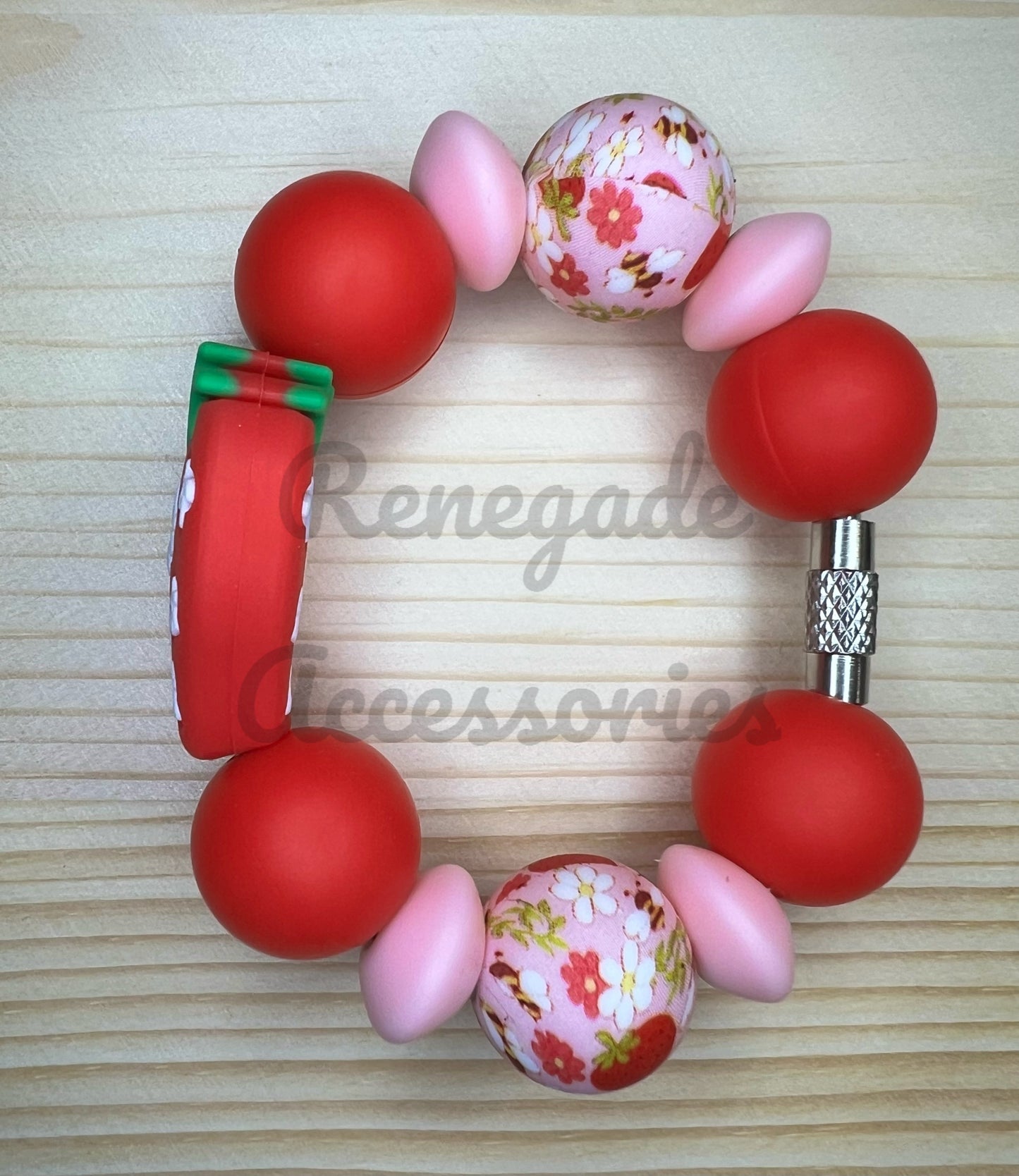 Silicone Charm - Floral Strawberry