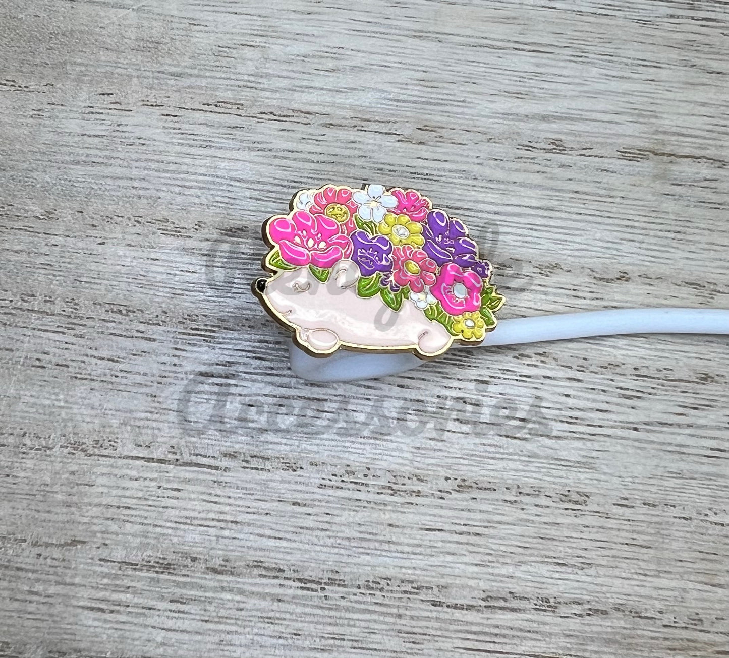 Straw Topper - Metal - Hedgehog Flowers