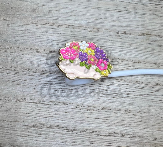 Straw Topper - Metal - Hedgehog Flowers