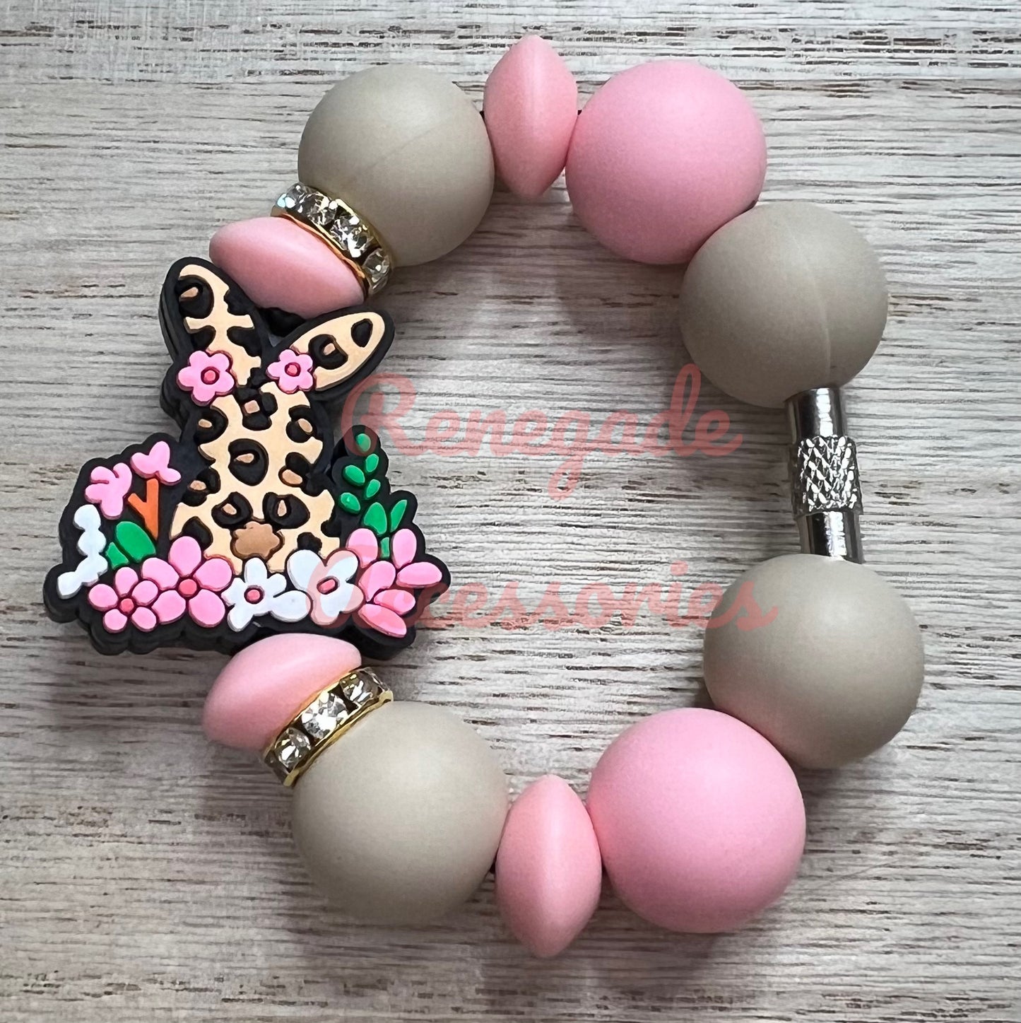 Silicone Charm - Cheetah Flower Bunny