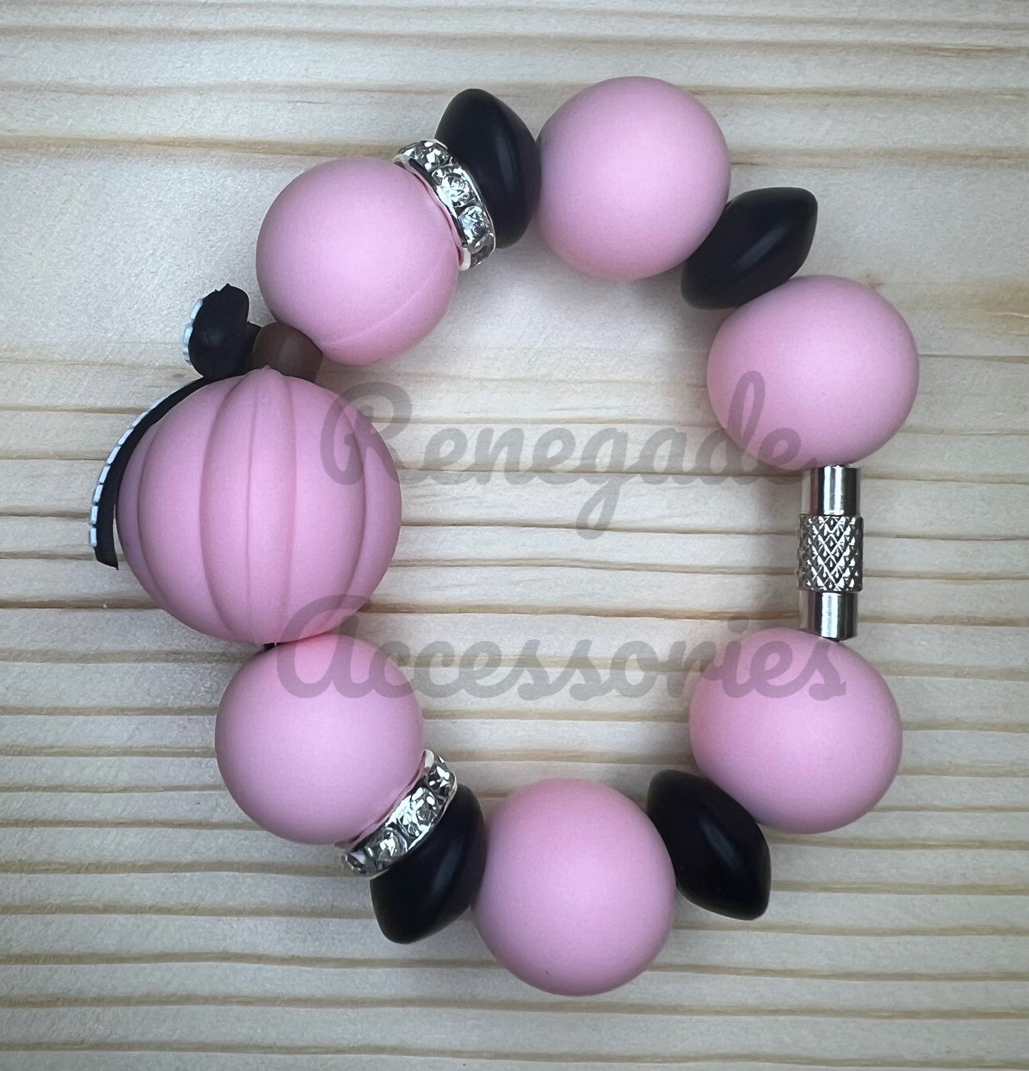 Silicone Charm - Pink Checkered Bow Pumpkin