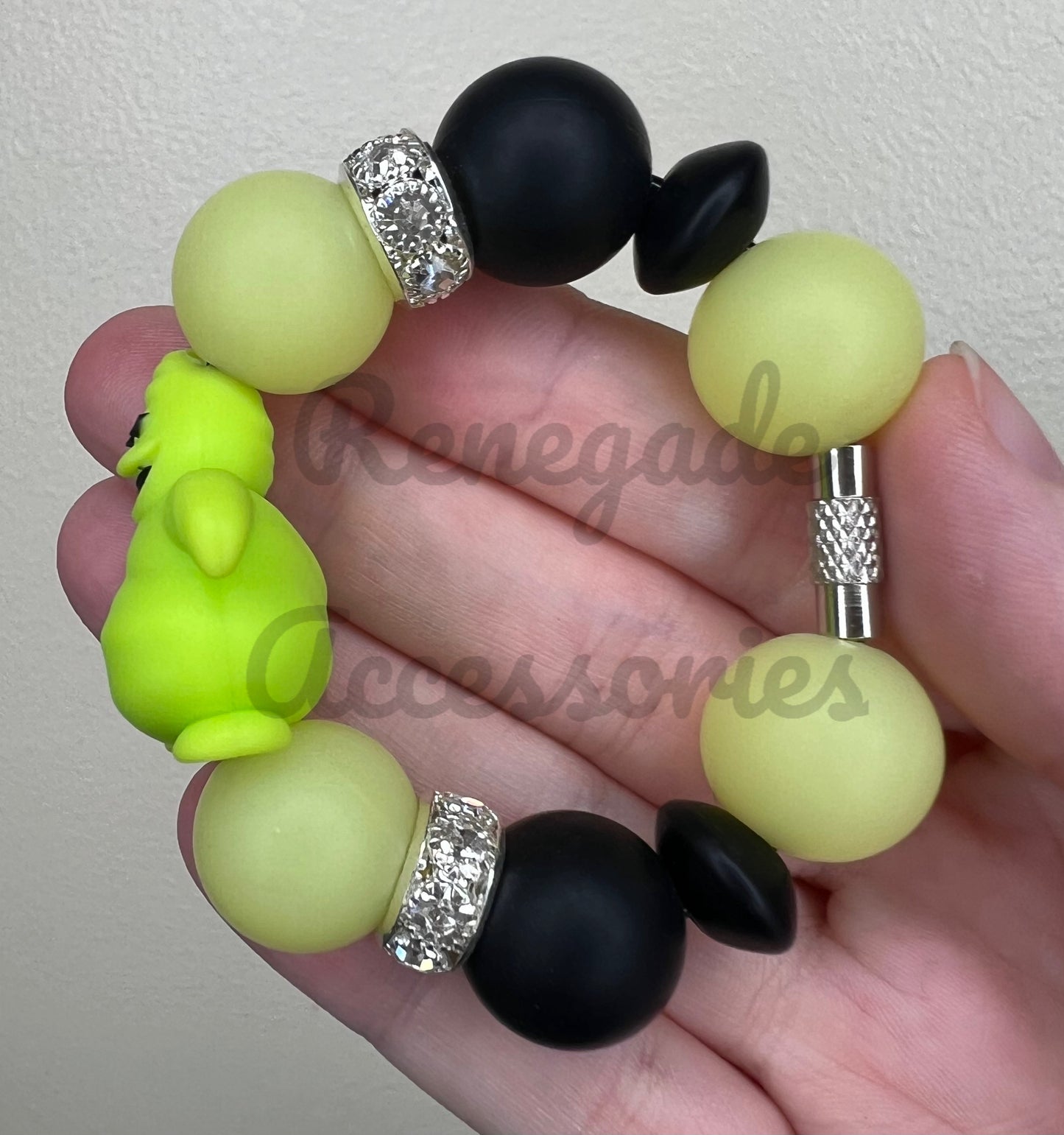 Silicone Charm - Oogie Green/Yellow - Nightmare (Glow In The Dark Round Yellow Beads)