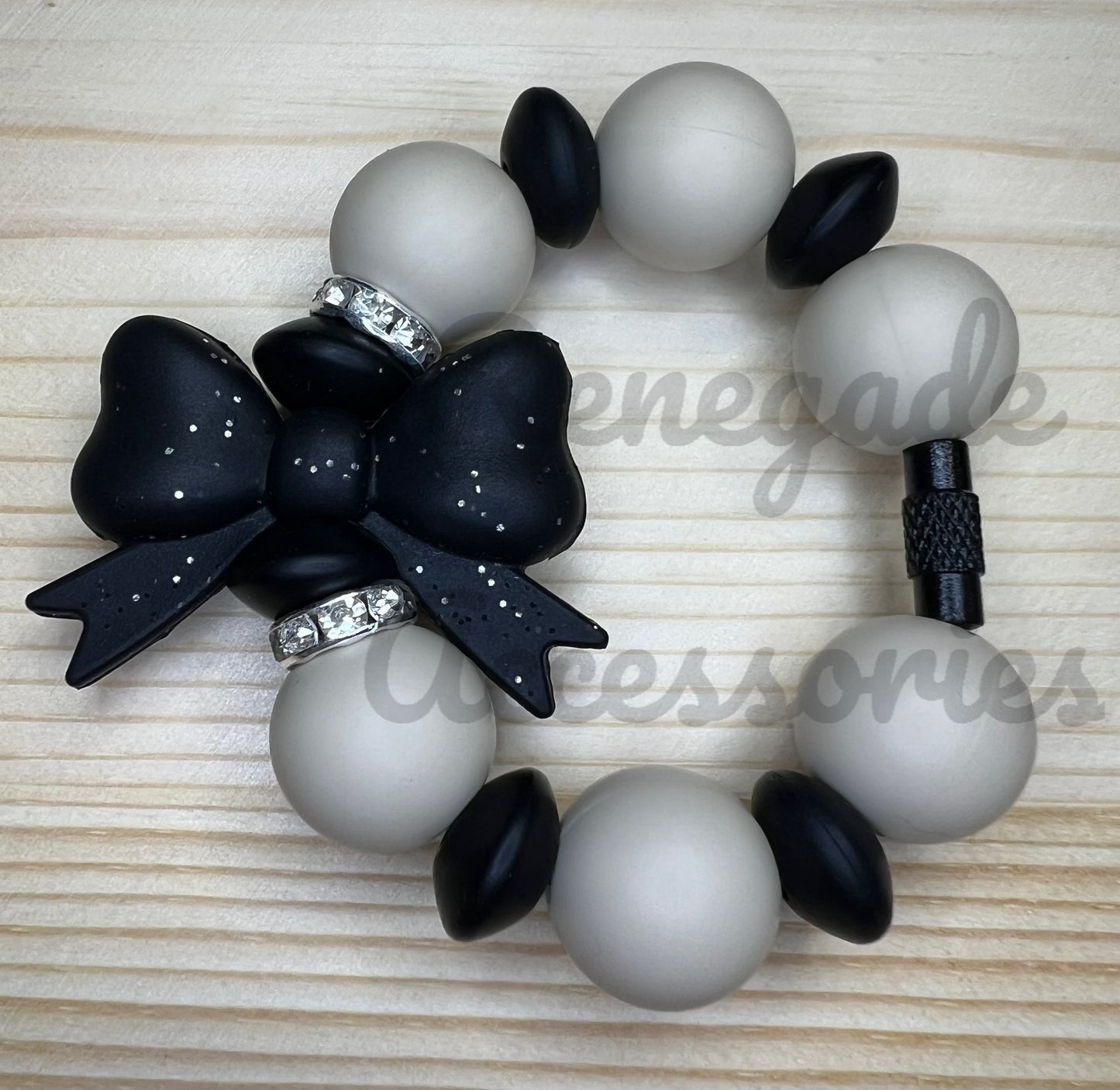 Silicone Charm - Glitter Black Bow - Aubrie Checkers