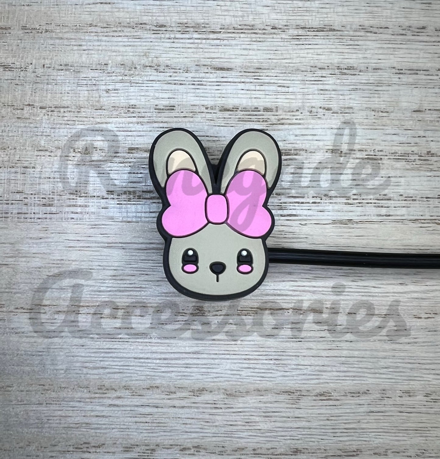 Straw Topper - Pink Bow Bunny