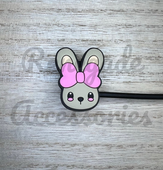 Straw Topper - Pink Bow Bunny