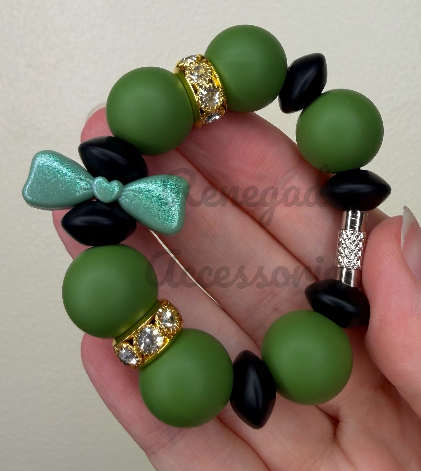 Silicone Charm - Mini Green Bow