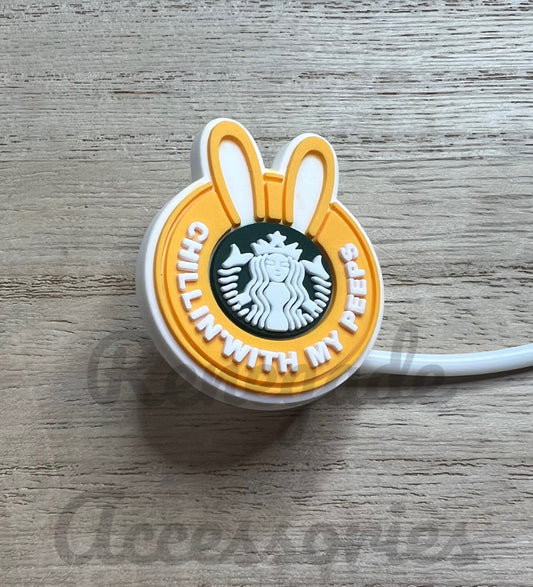 Straw Topper - Chillin With My Peeps Bunny - Coffee