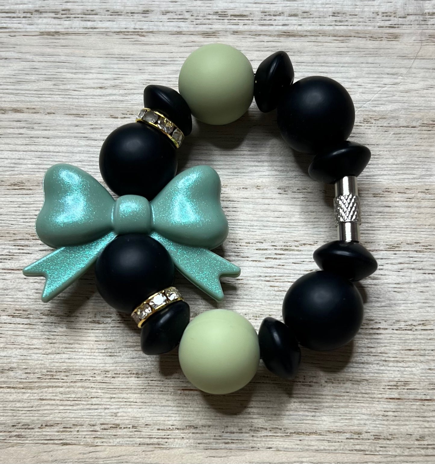 Silicone Charm - Opal Green Bow