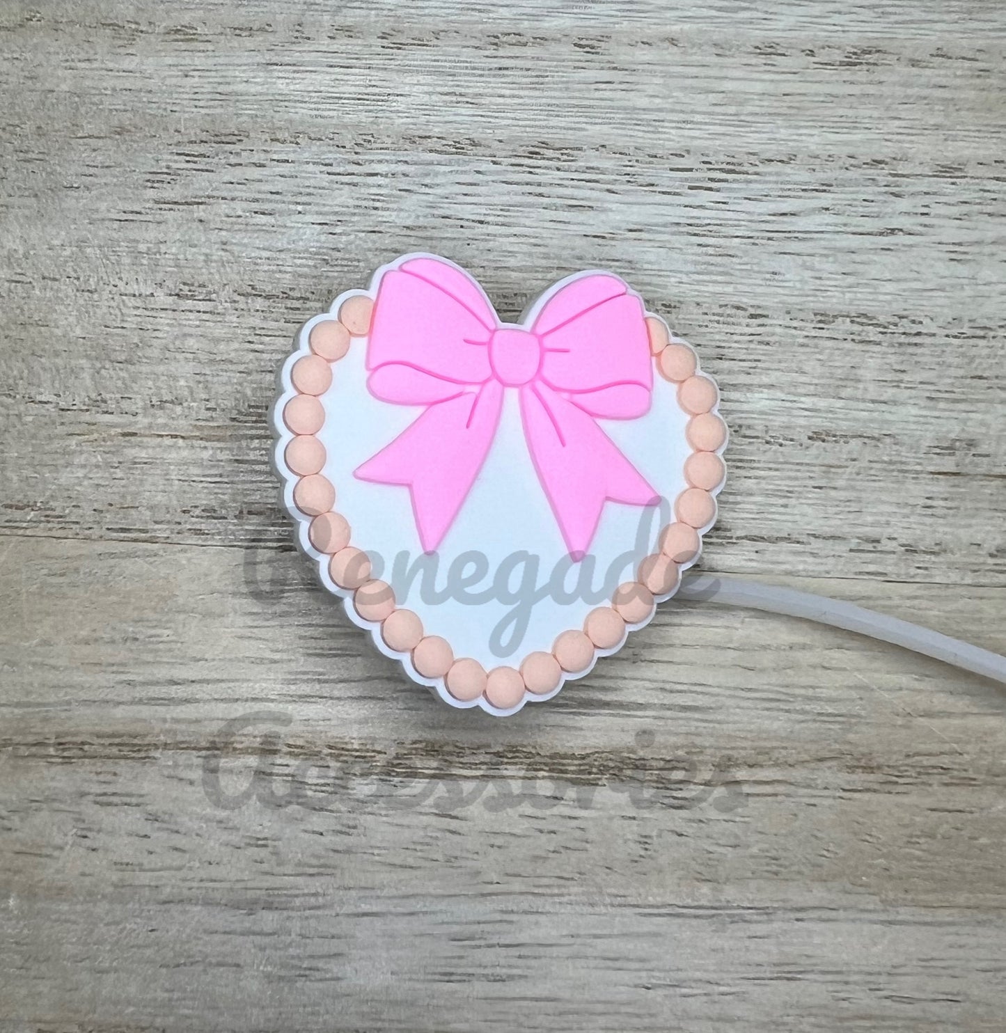 Straw Topper - Pink Heart Bow