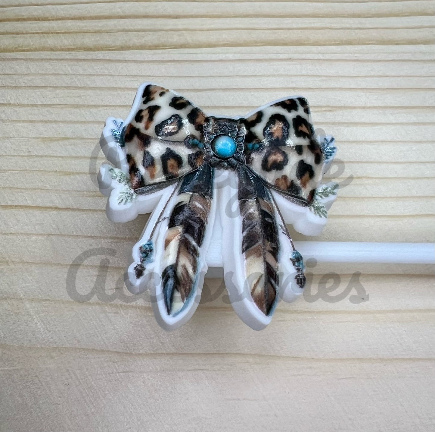 Straw Topper - Leopard Feather Bow