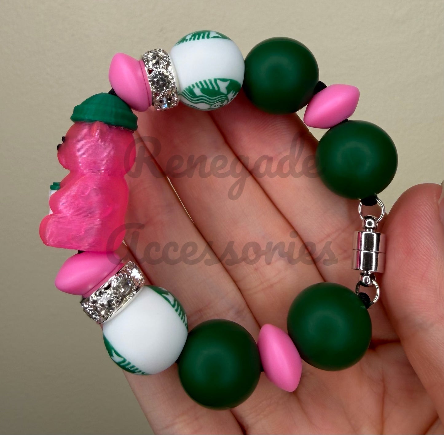 MAGNETIC CHARM - Pink Bearista Bear - 3D Printed Bear/Silicone Beads