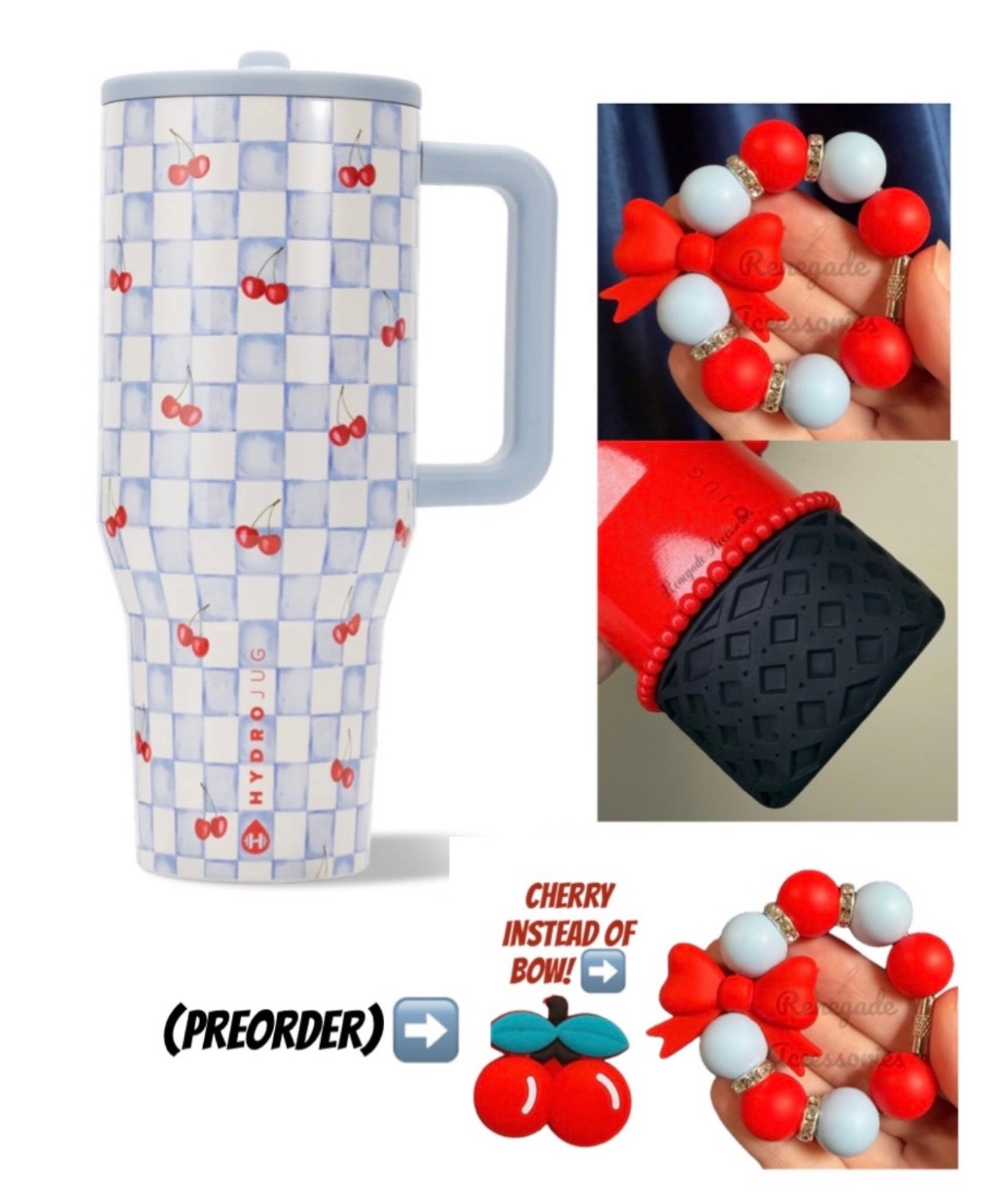 Bracelet Stack - Red - Cherry Checkers - HYDROJUG 40 OZ