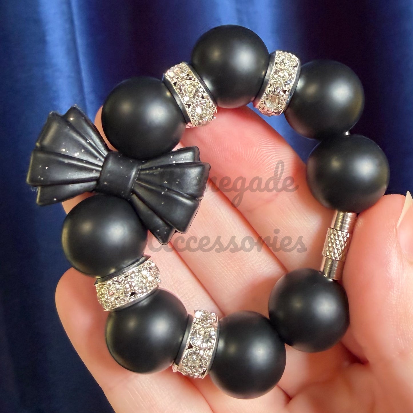 Silicone Charm - Black Glitter Bow