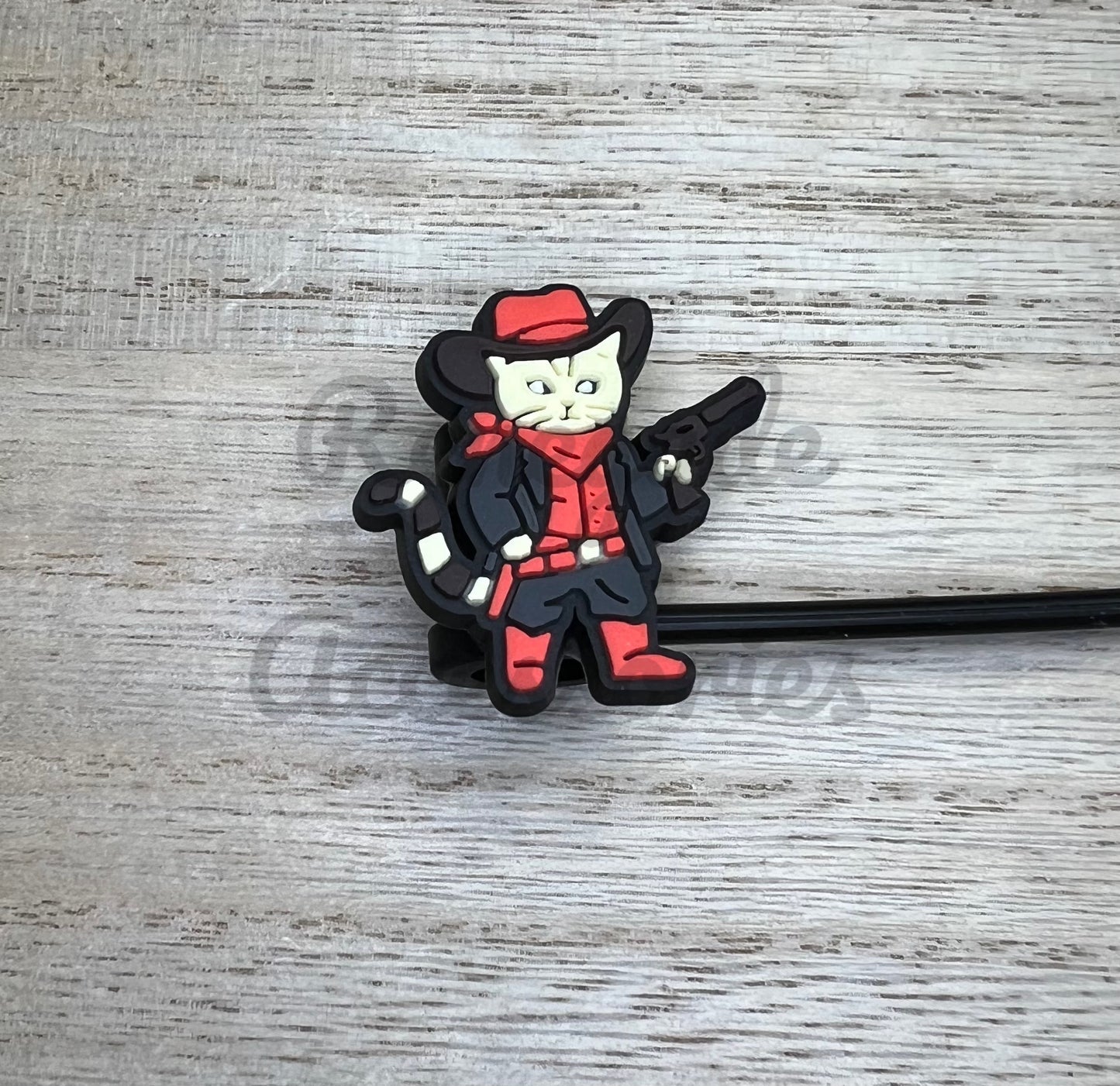 Straw Topper - Cowboy Kitty Cat